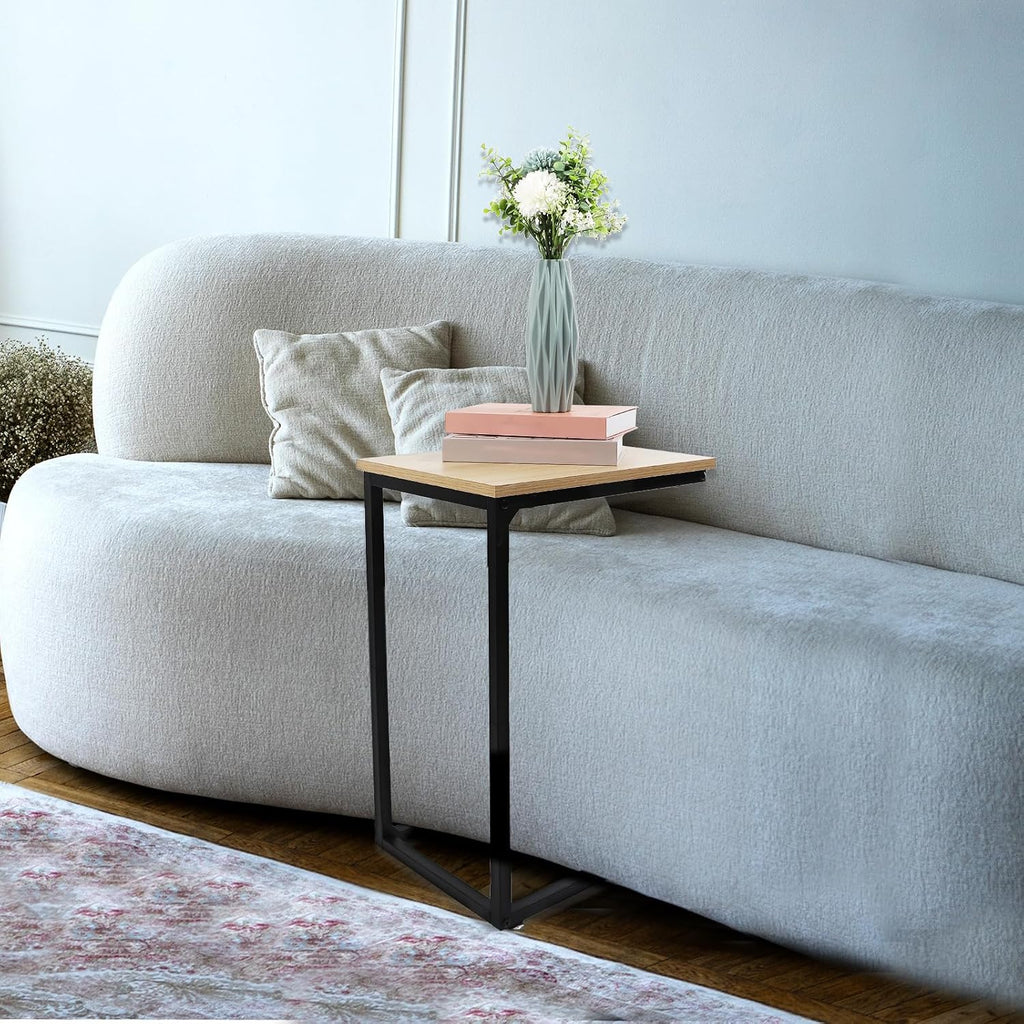 Cabilock C Shaped End Table, Side Table for Couch with Storage, Space-Saving Couch Desk for Living Room, Bedroom, Home Office, Small Spaces, Brown, Carbon Steel and Wood