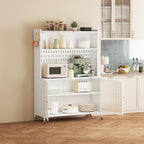 Kitchen Pantry Cabinet Tall Storage Cabinet with Glass Doors & Adjustable Shelves White Modern Cupboard for Kitchen Living Room Dining Room