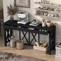 Farmhouse 60'' Console Table Sofa Table with 4 Spacious Drawers and Open Bottom Storage, Modern Crisscross Design Entryway Table for Living Room,Kitchen,Dining Room (Black-X)