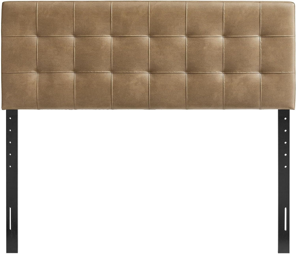Modway Lily Faux Leather Queen Size Headboard with Biscuit Tufting in Toast - Vegan Leather Upholstery with Padded Design and 5 Height-Adjustable Mounts