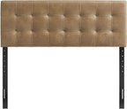 Modway Lily Faux Leather Queen Size Headboard with Biscuit Tufting in Toast - Vegan Leather Upholstery with Padded Design and 5 Height-Adjustable Mounts
