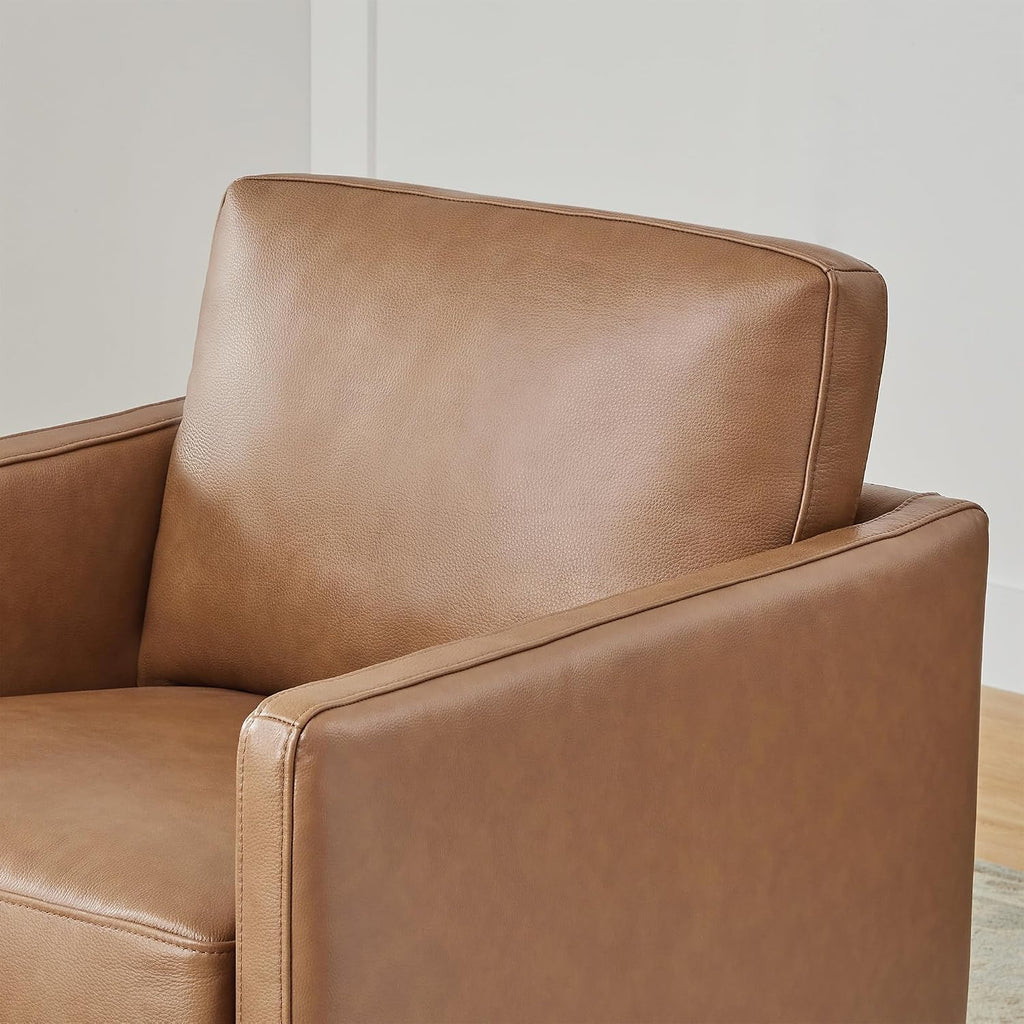 CHITA Genuine Leather Swivel Chair, Wood Frame, Fully Assembled, Saddle