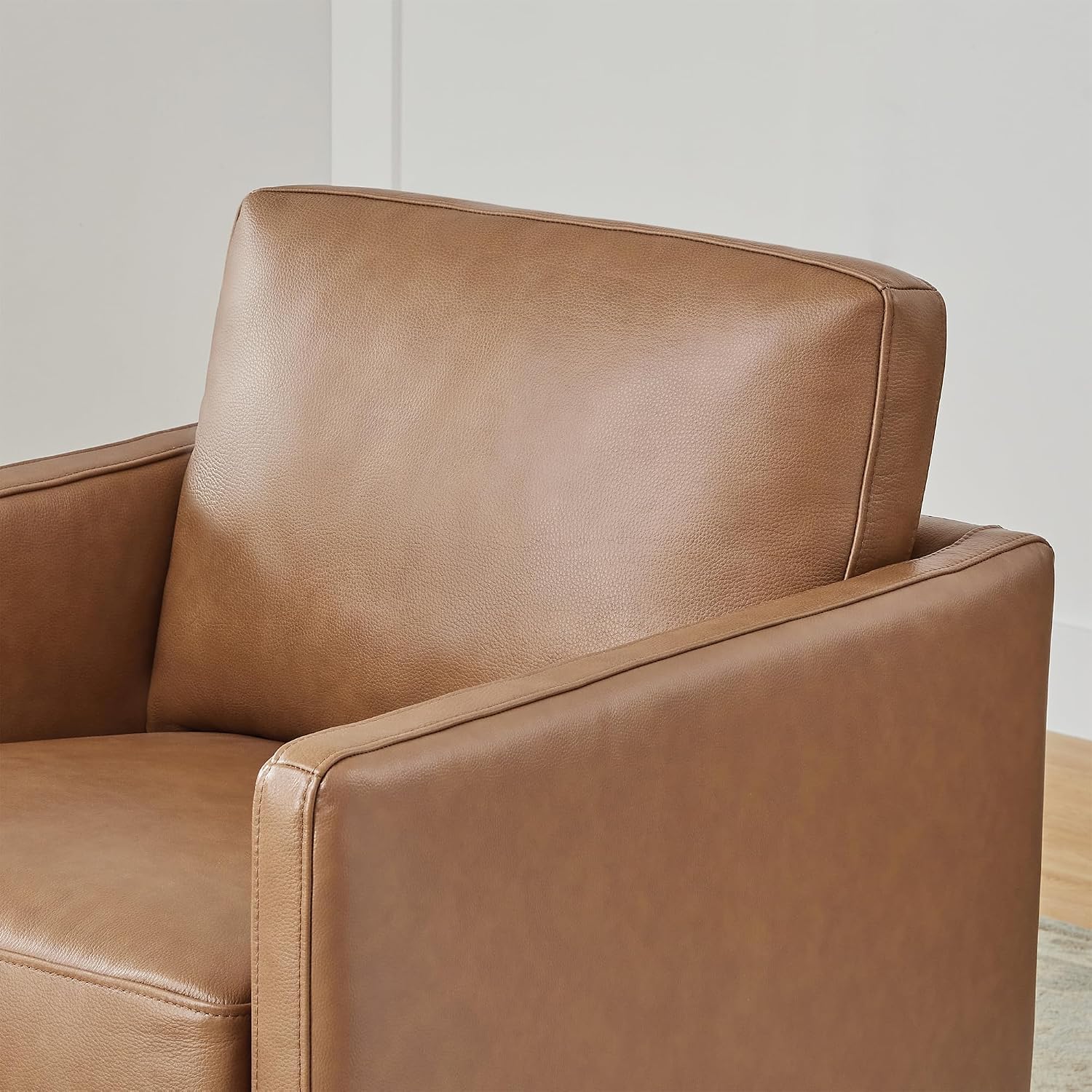 CHITA Genuine Leather Swivel Chair, Wood Frame, Fully Assembled, Saddle