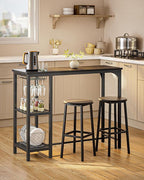 Small Bar Table Set for 2, Bar Table and Chair Set for 2, Kitchen Table for 2 with 2 Storage Shelves & Wine Glass Holder, Dining Table for Small Apartment, Dining Room, Black