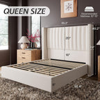 Jocisland Queen Size Bed Frame Velvet Upholstered Wingback Headboard, Cream