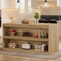 Tribesigns 59-Inch Kitchen Island with Storage, 3-Tier Farmhouse Stationary Island Table with Large Worktop & Seating Area, Rectangular Breakfast Counter for Kitchen, Dining Room, Light Wood
