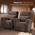 MCombo Compact Wall Hugger Power Recliner Chair for Small Spaces, Dual USB-A/C Ports, Rolled Arm Recliner for Living Room & RV, Fabric PR520 (Dark Brown, Small)