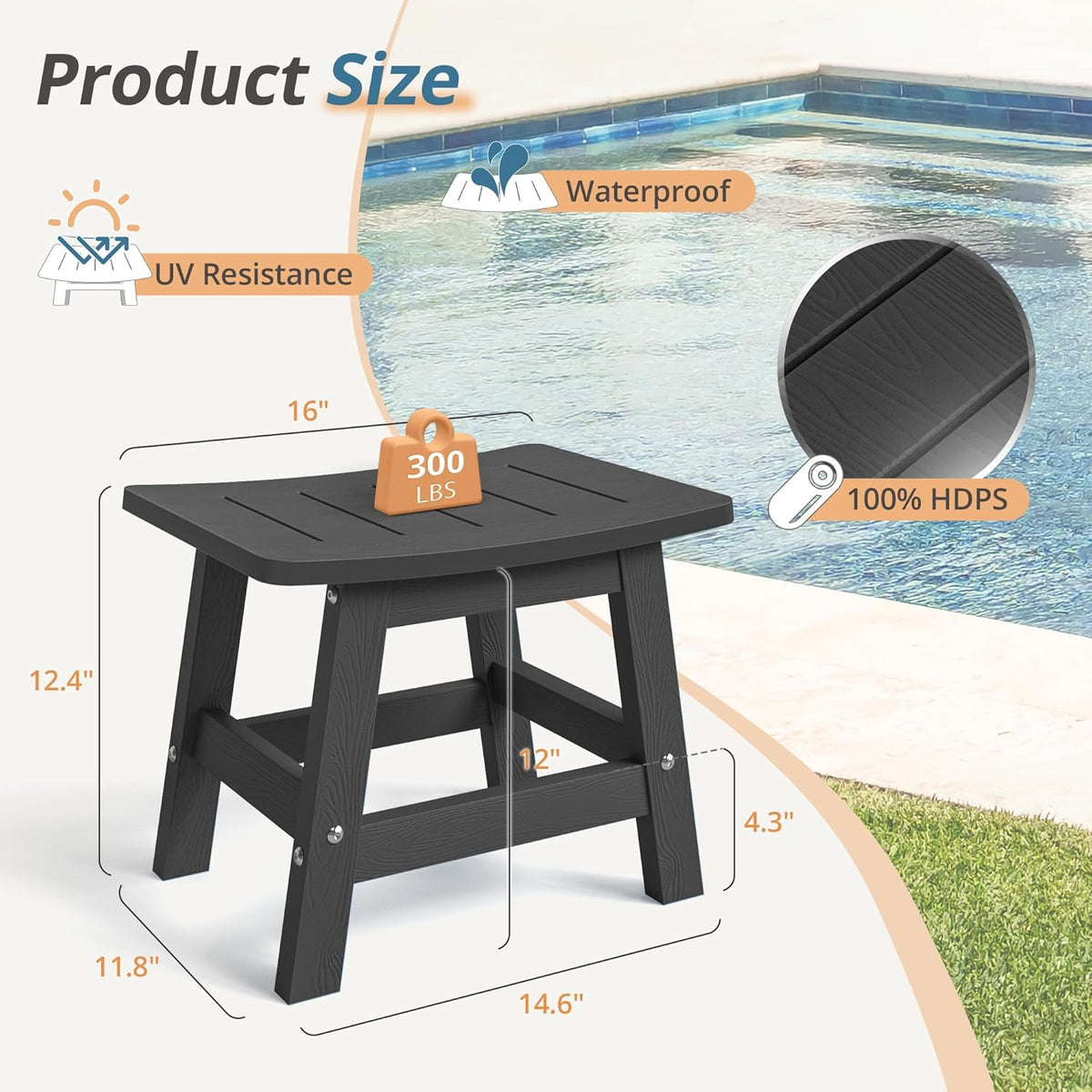 LUE BONA Outdoor Adirondack Ottomans, Footrest Footstool Set of 2, Outdoor Foot Rest for Patio, HDPS All Weather Waterproof Footrest Footstool for Adirondack Chair, Black
