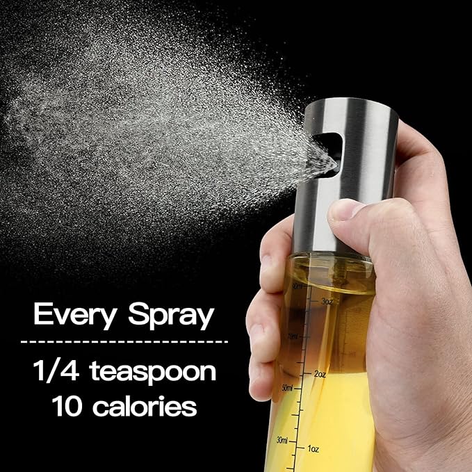 Oil Sprayer for Cooking, 2 Pack Upgraded Olive Oil Spray Bottle Mister Refillable with Scale Air Fryer Accessories for Kitchen, Salad, Baking, BBQ, Frying