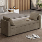 59.5" Modern Storage Ottoman Bedroom Bench, End of Bed Bench with Throw Pillows and Arms, Footrest Stool for Living Room, Dining Room, Entryway and Hallway, Brown