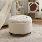 WUTUTUEE 24Inch Round Storage Ottoman with Tray, Modern Tufted Fabric Circle Coffee Table with Storage, Upholstered Ottoman with Removable Top for Living Room, Bedroom, Khaki