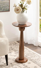 Kate and Laurel Jakob Modern Wooden Round Side Table; 12 x 24; Walnut Brown; Circle Pedestal Table for Use as Bedroom Nightstand; Indoor Plant Stand; or Decorative Living Room Table