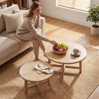 Round Nesting Coffee Tables, Set of 2, Natural Wood Finish Modern Side Tables with X-Shaped Frame, Stackable End Tables for Living Room, Bedroom