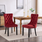 KEIKI Tufted Dining Room Chairs Set of 2, Velvet Kitchen Nailhead Trim Chairs with Solid Wood Legs and Padded Seat, Burgundy