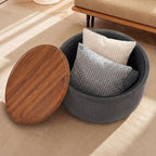 30 Inch Round Storage Ottoman Coffee Table, Modern Boucle Ottoman with Lift Off Lid for Living Room, Bedroom, Corners, Apartments, Gray