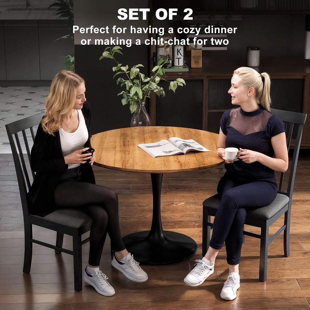 HOMCOM Wooden Dining Chairs Set of 2 Farmhouse Black and Gray | Upholstered Kitchen Chairs, Rubber Wood Frame, for Living Room, Dining Room