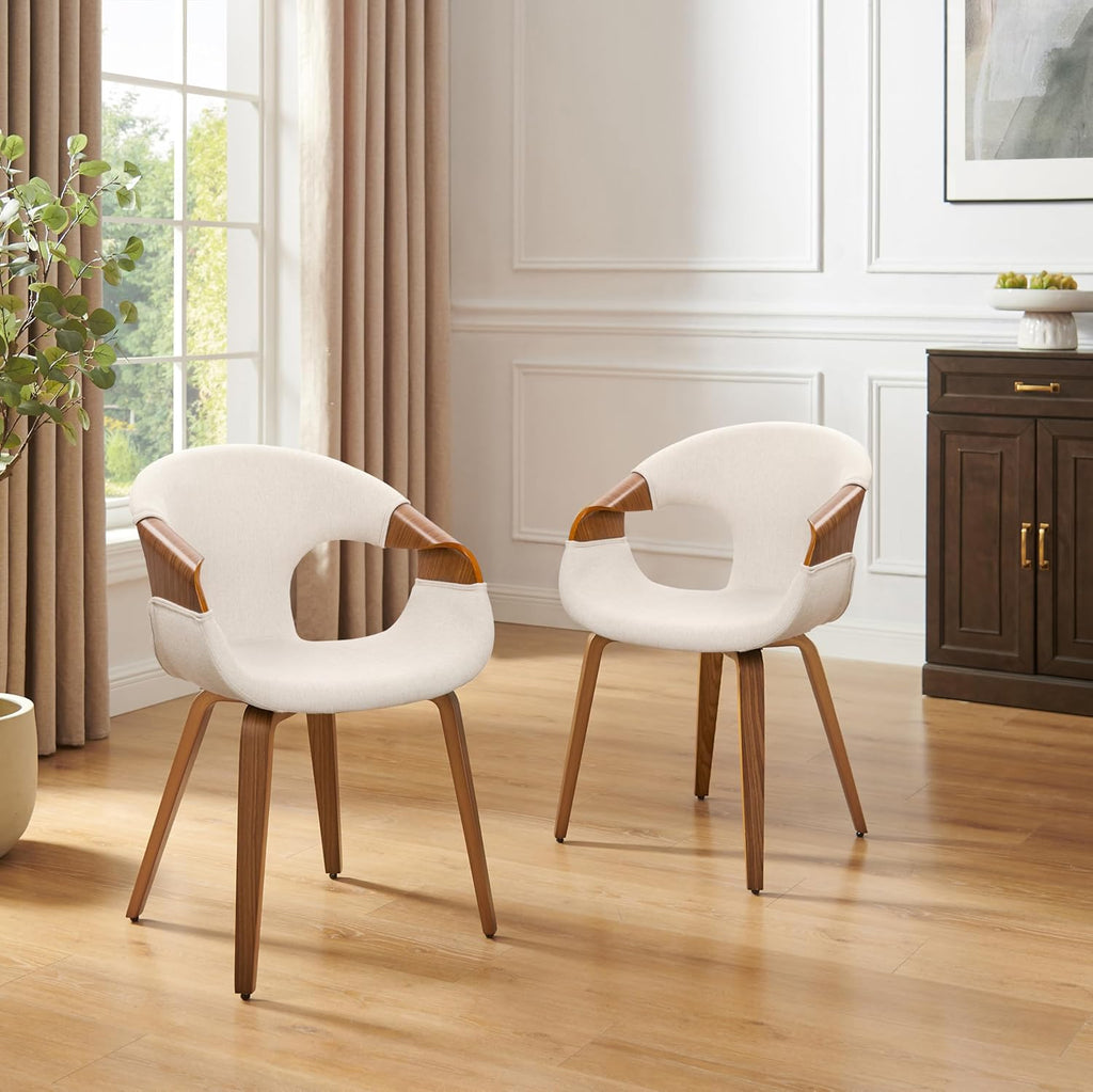 Zouron Dining Chairs Set of 2, Modern Fabric Desk Chairs with Wooden Legs, Accent Armchairs for Kitchen Dining Room, Beige Fabric