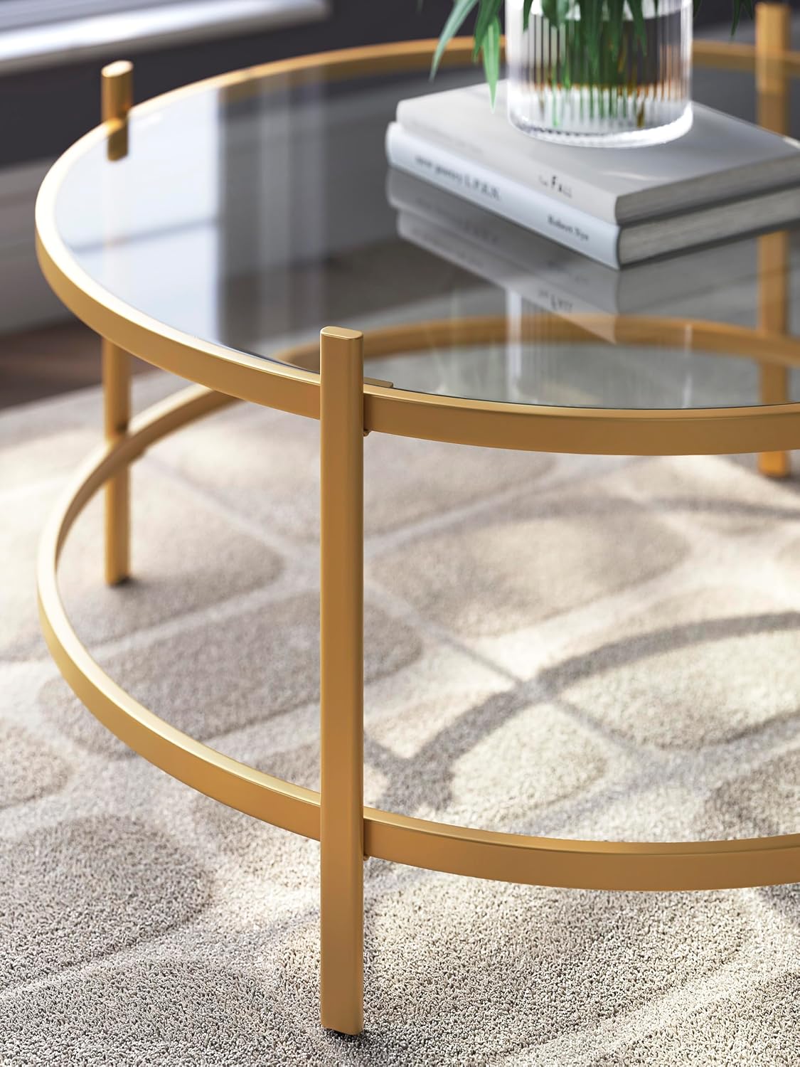 GTU Furniture Casual Glass Square 3-Piece Coffee Table Set, Cocktail Table with 2 Matching End Tables, Gold Finish for Living Room