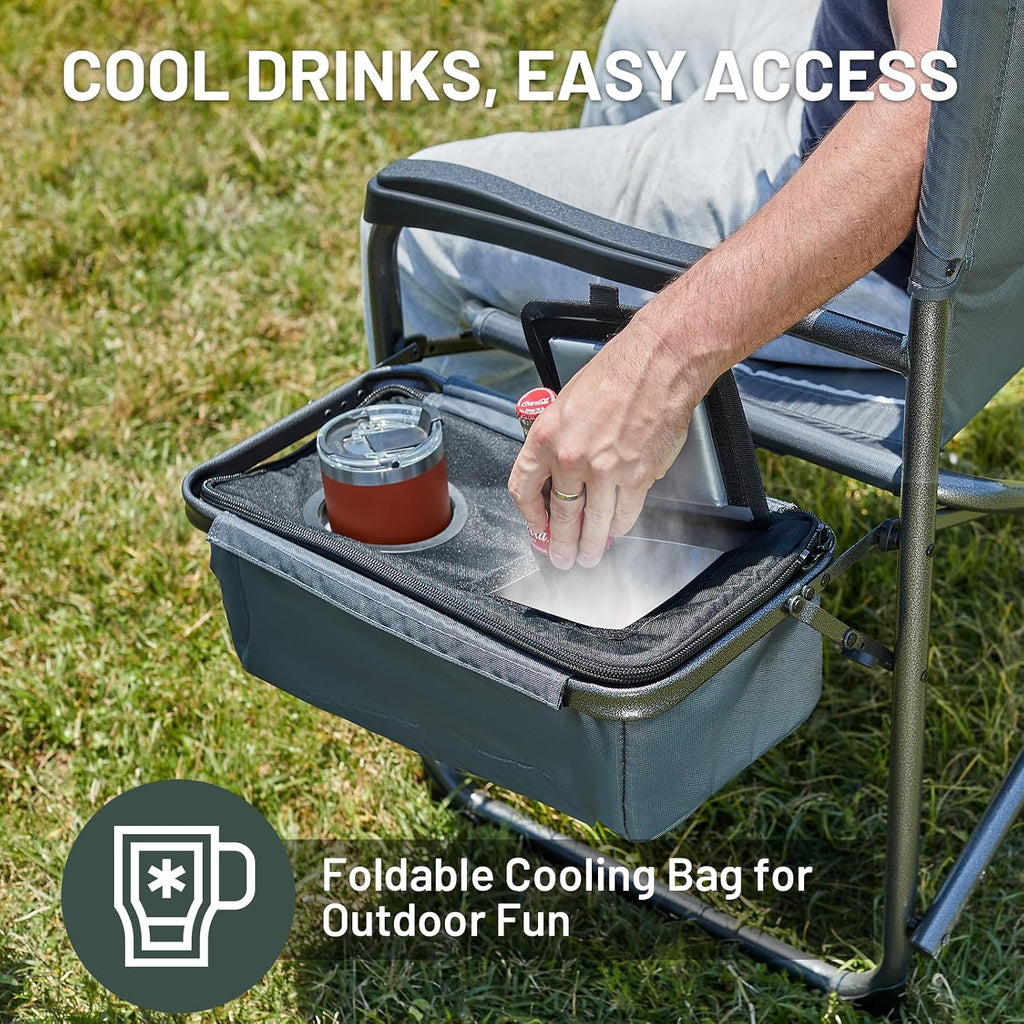 Timber Ridge XXL Oversized Directors Chair 600lbs - Heavy Duty Camping Chair with Cooler Bag & Table, Portable Folding Chair with Wide Seat for Tailgating, Patio, Outdoor - Grey