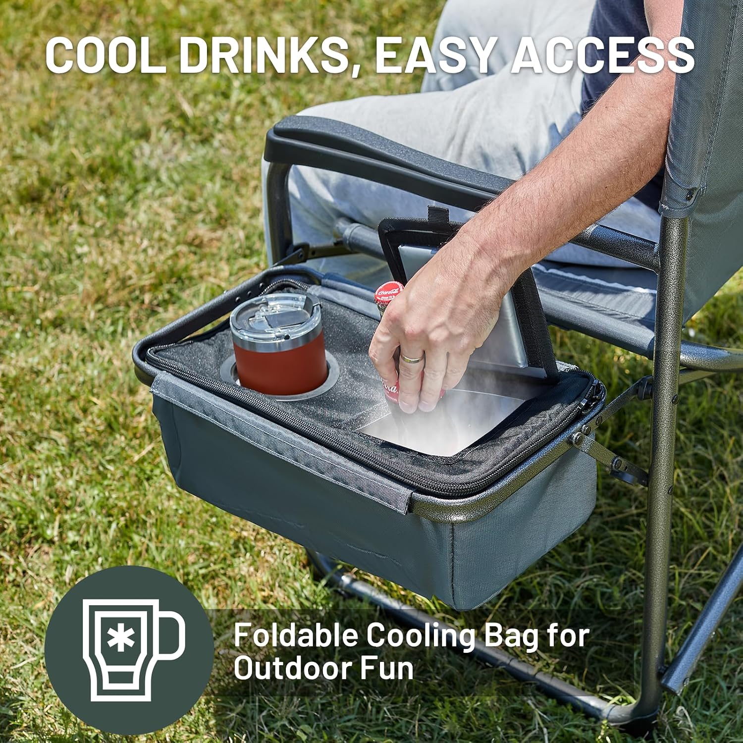 Timber Ridge XXL Oversized Directors Chair 600lbs - Heavy Duty Camping Chair with Cooler Bag & Table, Portable Folding Chair with Wide Seat for Tailgating, Patio, Outdoor - Grey