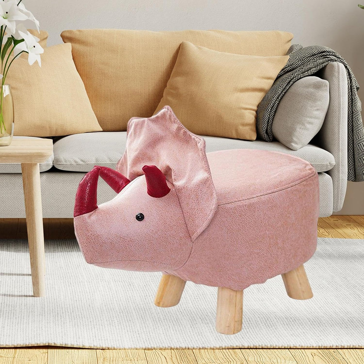 Animal Footstool Footrest Ottoman Bench Sofa Tea Stool for Guest Room, Indoor Outdoor, Pink Dragons
