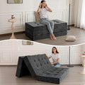 MAXYOYO 6" Folding Sofa Bed for Floor, Tufted Tri-Fold Floor Mattress | Queen Size Portable Sofa Couch Guest Mat with Chenille Fabric for Adults, Foldable Topper for Camping, Dark Grey, Queen