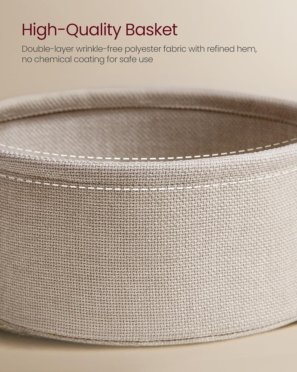 VASAGLE LILEA Collection - Small Round Side End Table, Modern Nightstand with Fabric Basket, Matte White and Camel Brown ULET223W10