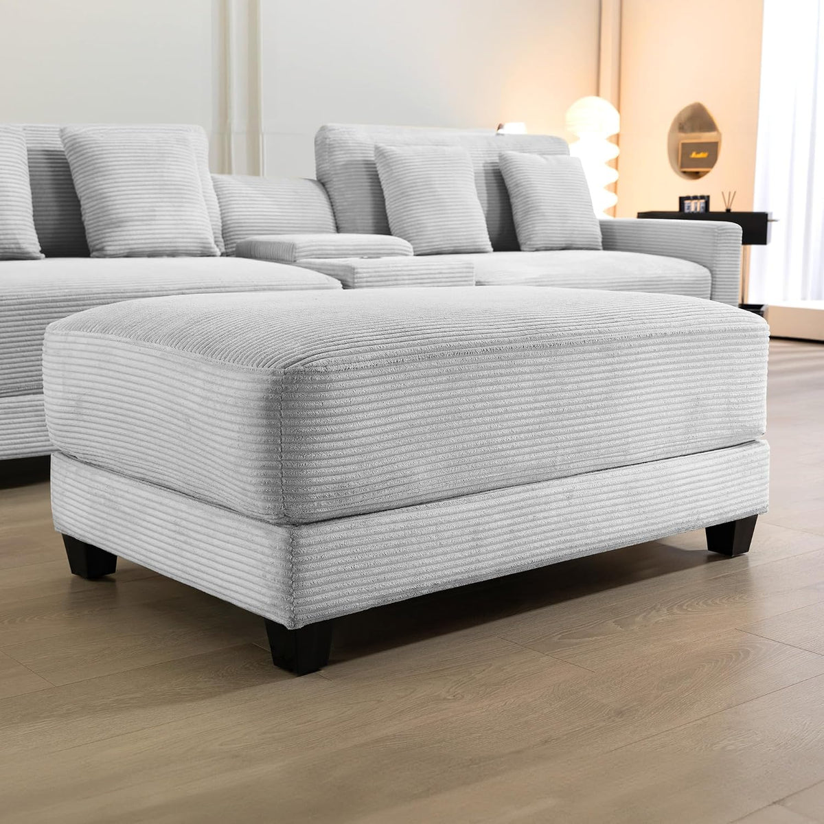 Corduroy Ottoman for Sectional Sofa, Modular Footrest with Wooden Legs, 43.7 x 29.1 x 18.5 Inches, Convertible Furniture for Living Room,Gray