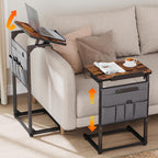 ELYKEN TV Tray Table Sets, Adjustable Height & 90° Tilt Narrow Side Table | C Shaped Foldable End Table with Phone & Tablet Slot, Laptop Desk for Couch, Recliner, Living Room, Bedroom