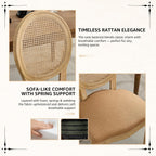 Vintage French Rattan Dining Chairs Set of 4, Round Back Accent Chairs with Rattan Backrest and Upholstered Linen Seat, Solid Wood Frame Sillas de Comedor for Dining Room & Kitchen, Camel
