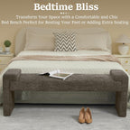 WUTUTUEE 58.7" End of Bed Bench Upholstered Modern Bedroom Bench for Living Room & Entryway, Easy Assembly, Footrest Ottoman Accent Window Bench with Solid Wood Frame & Curved Arm, Brown