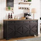 BestHaped 65 Inch Farmhouse Buffet Cabinet with Storage, Black Sideboard Buffet Cabinet with Adjustable Shelves & 3 Drawers, Buffet Table Coffee Bar Wine Bar Storage for Kitchen & Living Room