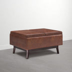 SIMPLIHOME Owen 34" Vegan Leather Storage Ottoman in Distressed Pecan Brown