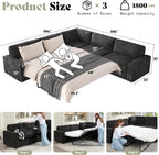 AMERLIFE 106" Sofa Bed, Couch with Pull Out Bed with Storage-Chenille Gray | Pull Out Couch Bed with Memory Foam Mattress, Resilient Cushion, Fluffy Backrest, Queen Size Sofa Bed for Living Room