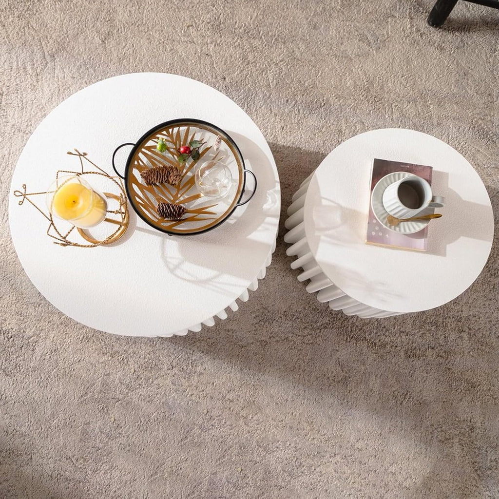 Geelife White Round Storage Table Set with Lift-Off Lid and Nesting Design | Lift-off lid reveals hidden storage compartment for blankets and essentials