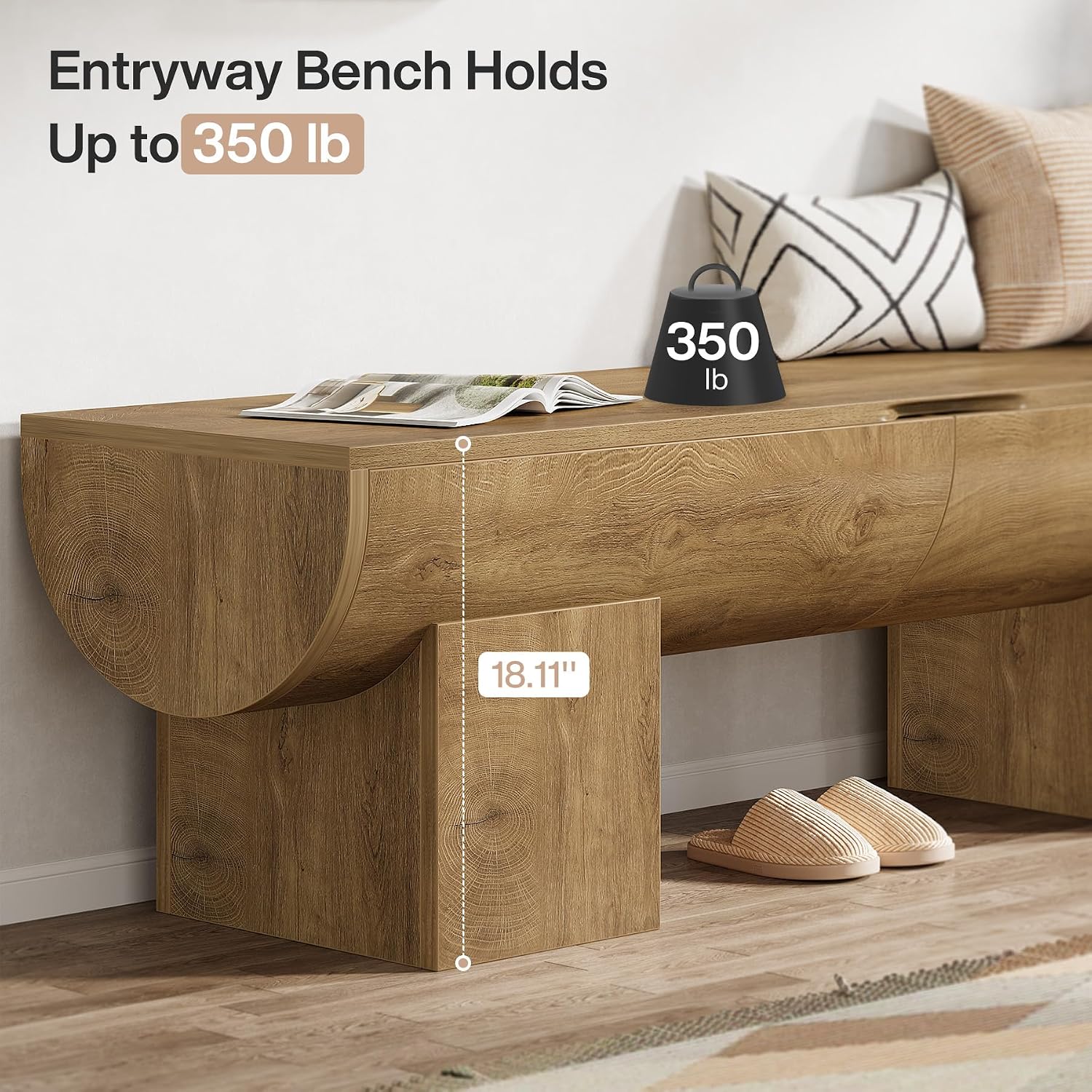 Tribesigns 55" Storage Bench with 2 Safety Hinges, Farmhouse Shoe Bench with Flip-Top Storage, Supports 350 lb and Easy Assembly (Natural)