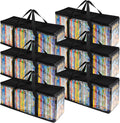 DVD Storage Bags 6 Pack DVD Storage Holder Case Clear PVC Media Holder with Handles for DVDs, CDs, Video Games, Books, Black