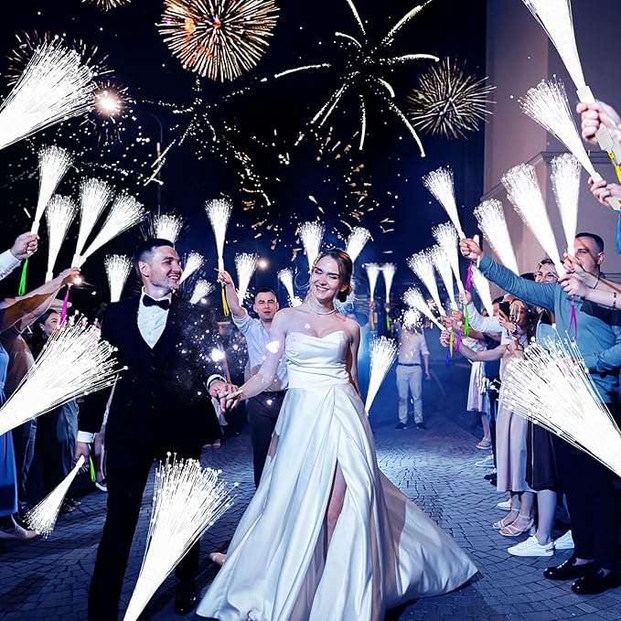 76 PCS White Fiber Optic Sticks, LED Fiber Wands, Fiber Optic Wand with 3 Light Modes, Glow in the Dark Party Supplies, Wedding Party Supplies, for Wedding, New Year, Birthday, Carnival