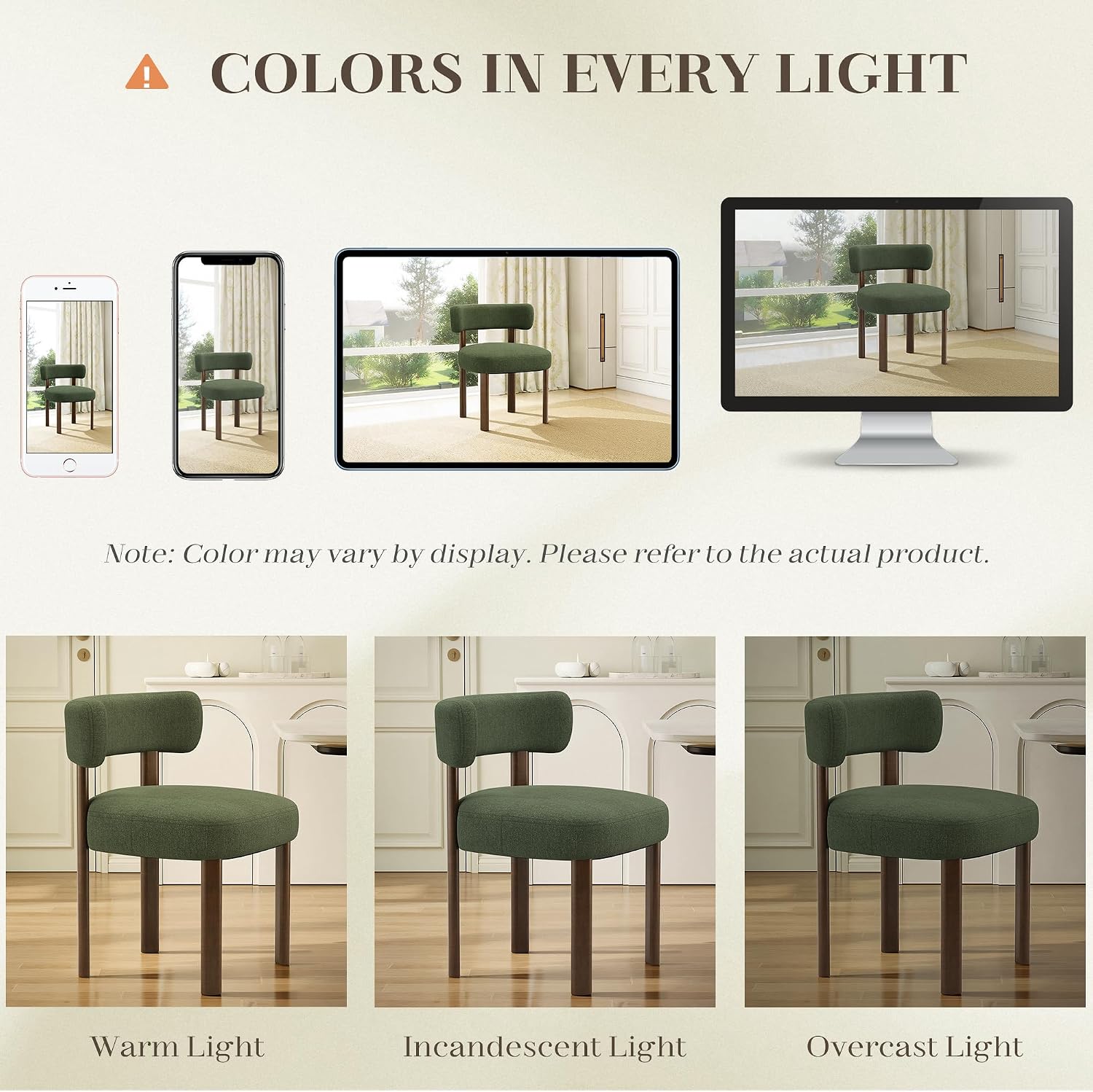 Wooden Dining Chairs Set of 4, Upholstered Kitchen Chairs with Solid Wood Legs, Mid Century Dining Room Chair with Ergonomic Curved Backrest for Kitchen Dining Vanity, Green