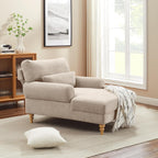 Modern Chaise Lounge Chair with Adjustable Backrest, Upholstered Indoor Leisure Sofa Recliner, Oversized Accent Chair Deep Seat Reading Armchair for Living Room, Bedroom, Office, Light Khaki