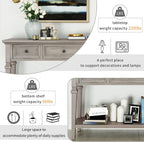Knocbel 50" Retro Style Console Table Solid Wood Frame Sofa Table with Bottom Open Shelves and 3 Top Storage Drawers Entryway Table for Living Room, Coffee Bar, Hallway, Front Hall