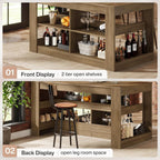 Tribesigns 63 Inch Kitchen Island with Seating and Storage, 3-Tier Farmhouse Stationary Island Table with Large Worktop & Leg Room, Coffee Bar Table with Shelves for Kitchen, Dining Room, Rustic Brown