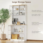 HOMCOM Kitchen Pantry Storage Cabinet 72" with Hutch, White | Large Countertop, Freestanding, Glass Doors, Adjustable Shelves, Dining Room