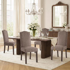 Upholstered Dining Chair Modern Stylish Kitchen Diner Fabric Set of 4 | Fabric Silver Nailhead Trim & Wood Legs, High Back, Living Room Restaurant Farmhouse Cafe, Mid Century Accent
