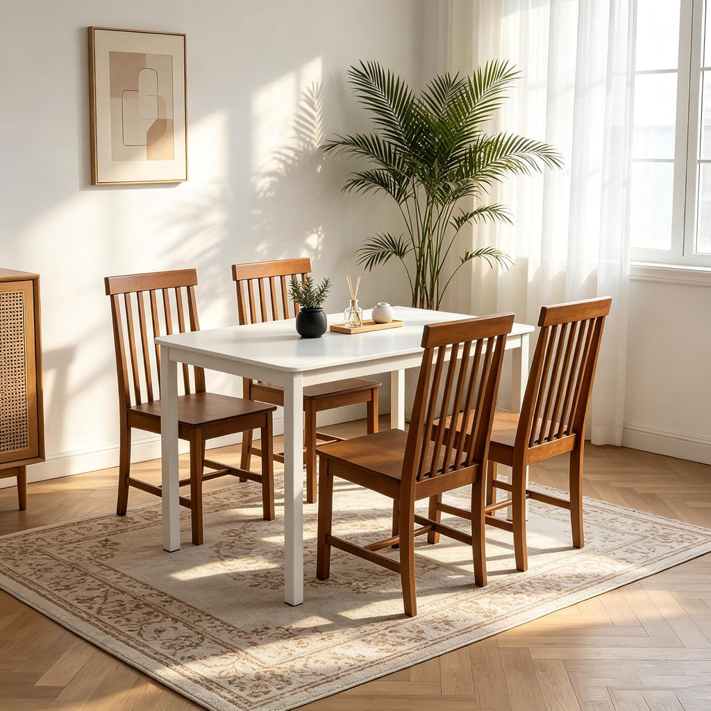 DUHOME Solid Wood Dining Table Set for 4, 5-Piece Farmhouse Kitchen Table Chairs Set of 4,Table and 4 Chairs Set for Small Space&Apartment, Dining Room, Breakfast Nook,Brown
