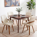 Mid Century Modern Faux Leather Upholstered Dining Chairs,Armless Accent Chairs with Sturdy Natural Wood Legs,Bamboo Backrest Support for Kitchen&Dining Room Chairs(Set of 4,Beige)