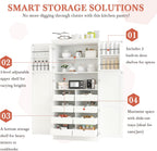 71 Inch Kitchen Pantry Cabinet with Pull-Out Trays, White | White P2 MDF, kitchen or dining room, door shelves, adjustable shelf, freestanding design, 17.6 in D, 35.5 in W