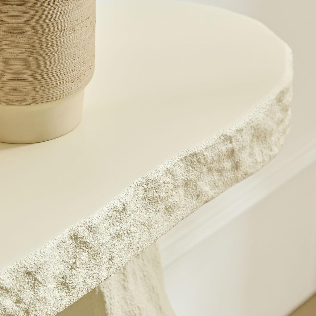 53.94" Modern Console Table,Imitation Stone Table,Fiberglass Entryway Table Long Sofa Table with Round Edge Design for Living Room,Hallway (Beige)