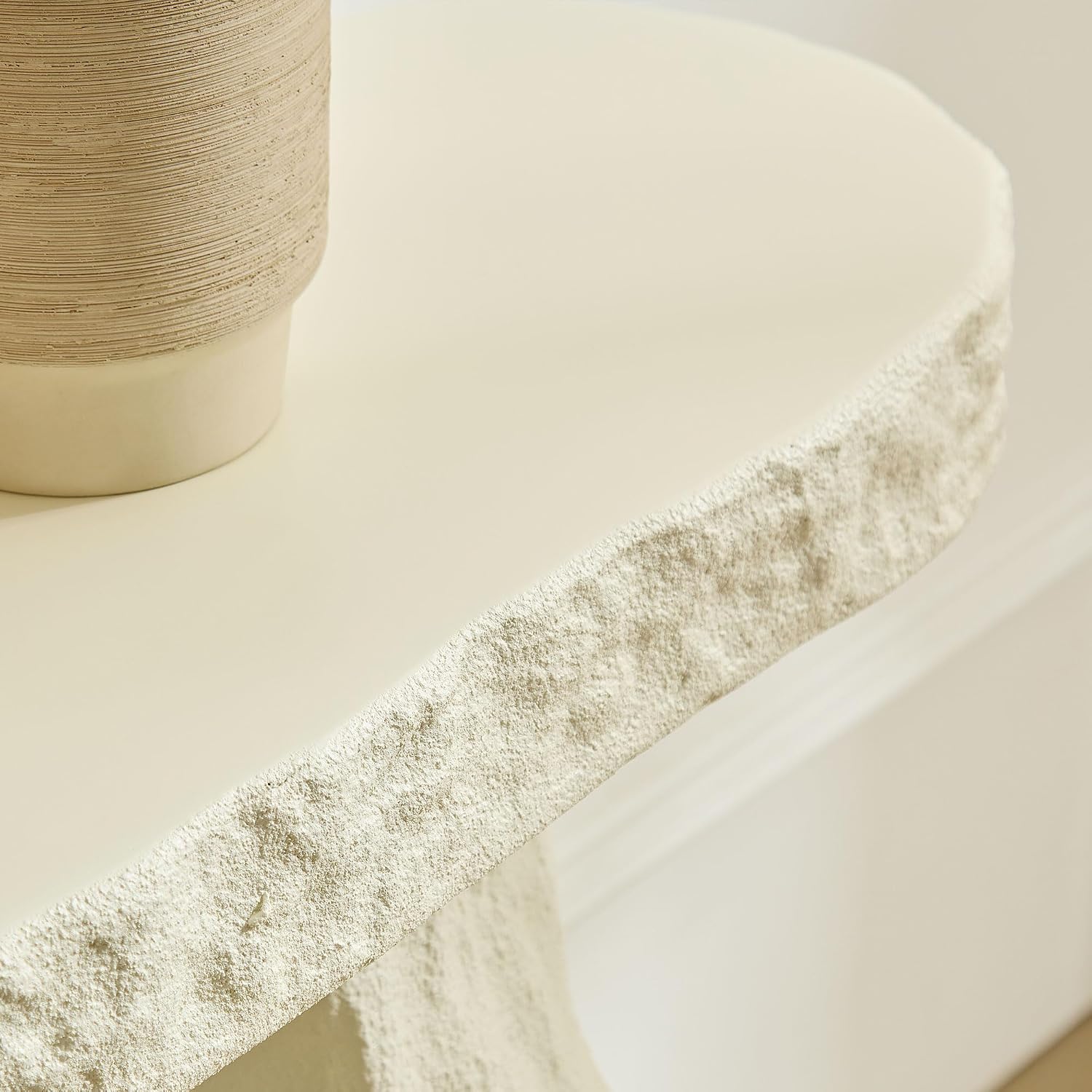 53.94" Modern Console Table,Imitation Stone Table,Fiberglass Entryway Table Long Sofa Table with Round Edge Design for Living Room,Hallway (Beige)