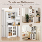 HOMCOM Kitchen Pantry Storage Cabinet 72" with Hutch, White | Large Countertop, Freestanding, Glass Doors, Adjustable Shelves, Dining Room